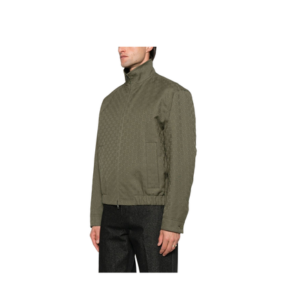 Canvas Bomber Jacket in Forest Green