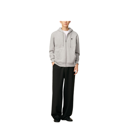 Grey Cotton Zipped Hoodie