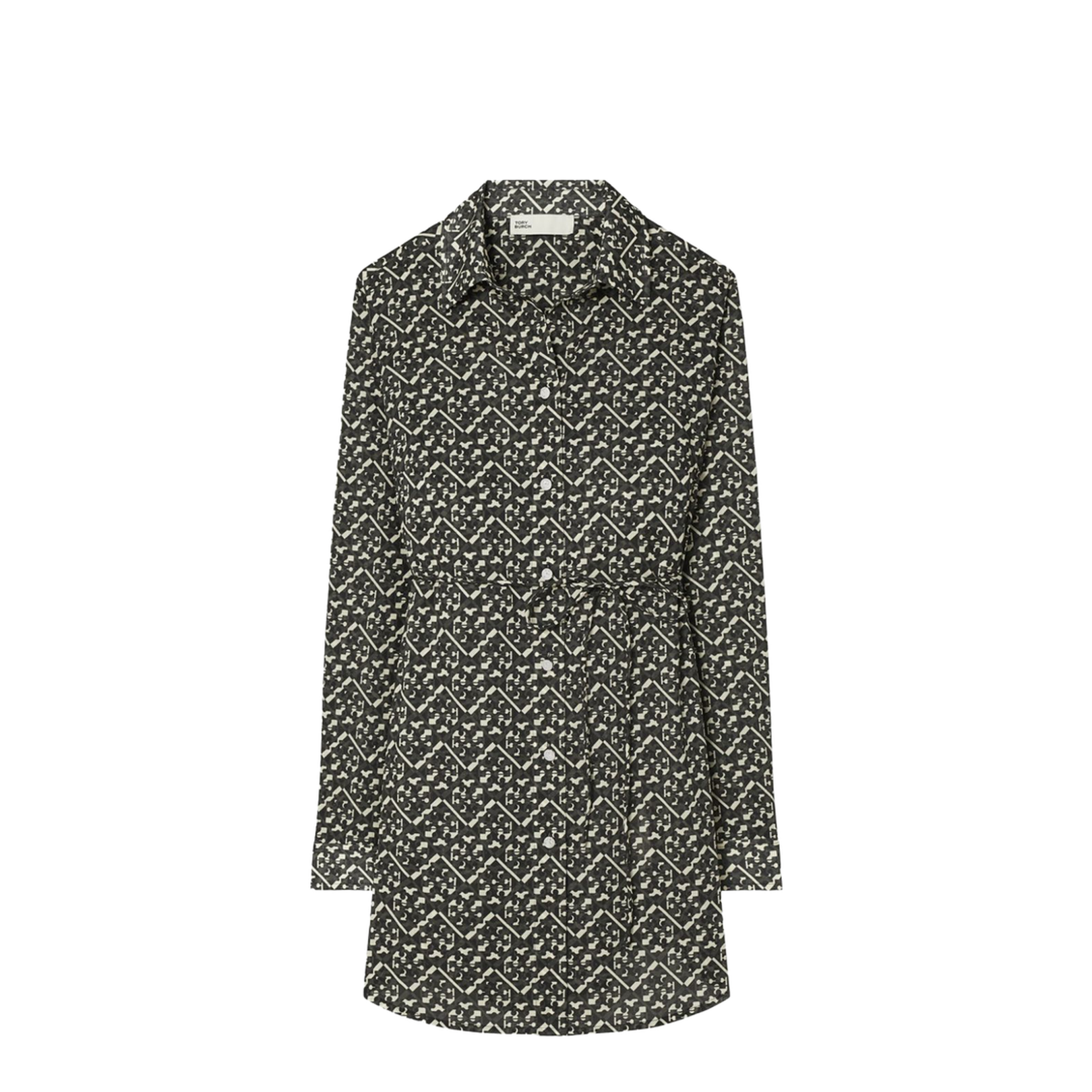 Graphic Print Tunic Belted Waist In Green