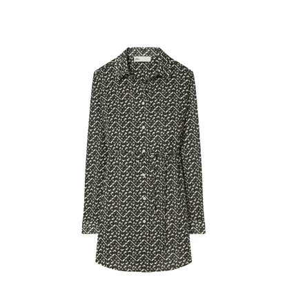 Graphic Print Tunic Belted Waist In Green