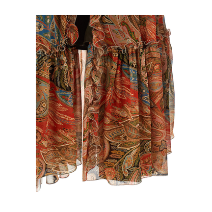 Silk Maxi Skirt with Flounce and Paisley Motif