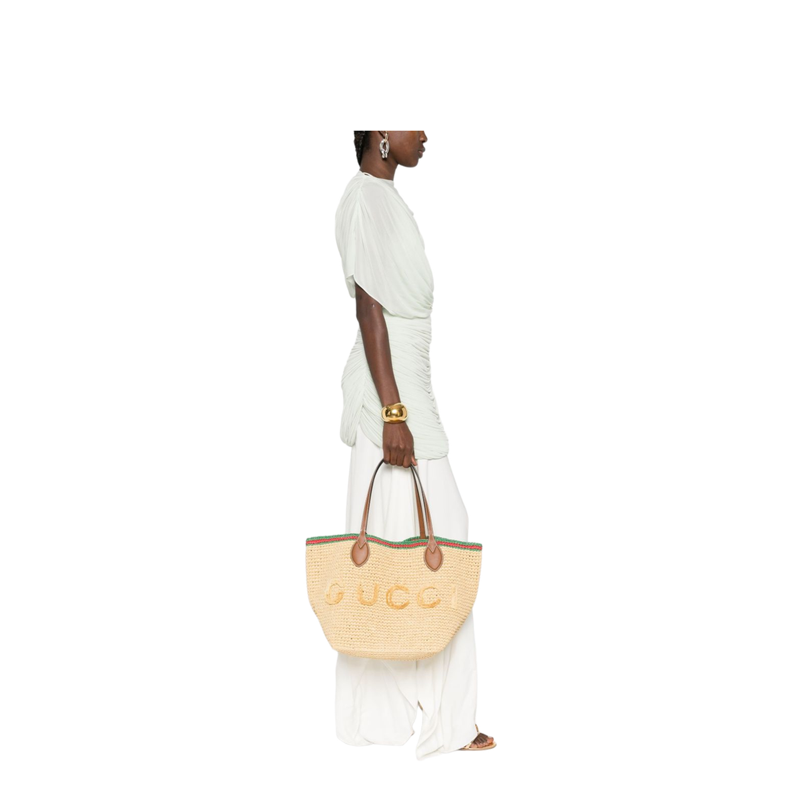 Woven Medium Tote Bag in Natural Straw-Effect