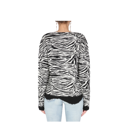 Black White Wool Mohair Blend Zebra-Pattern Ripped Jumper