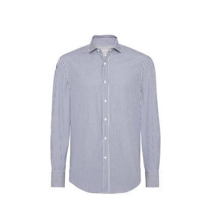 Striped Poplin Shirt in Navy Blue