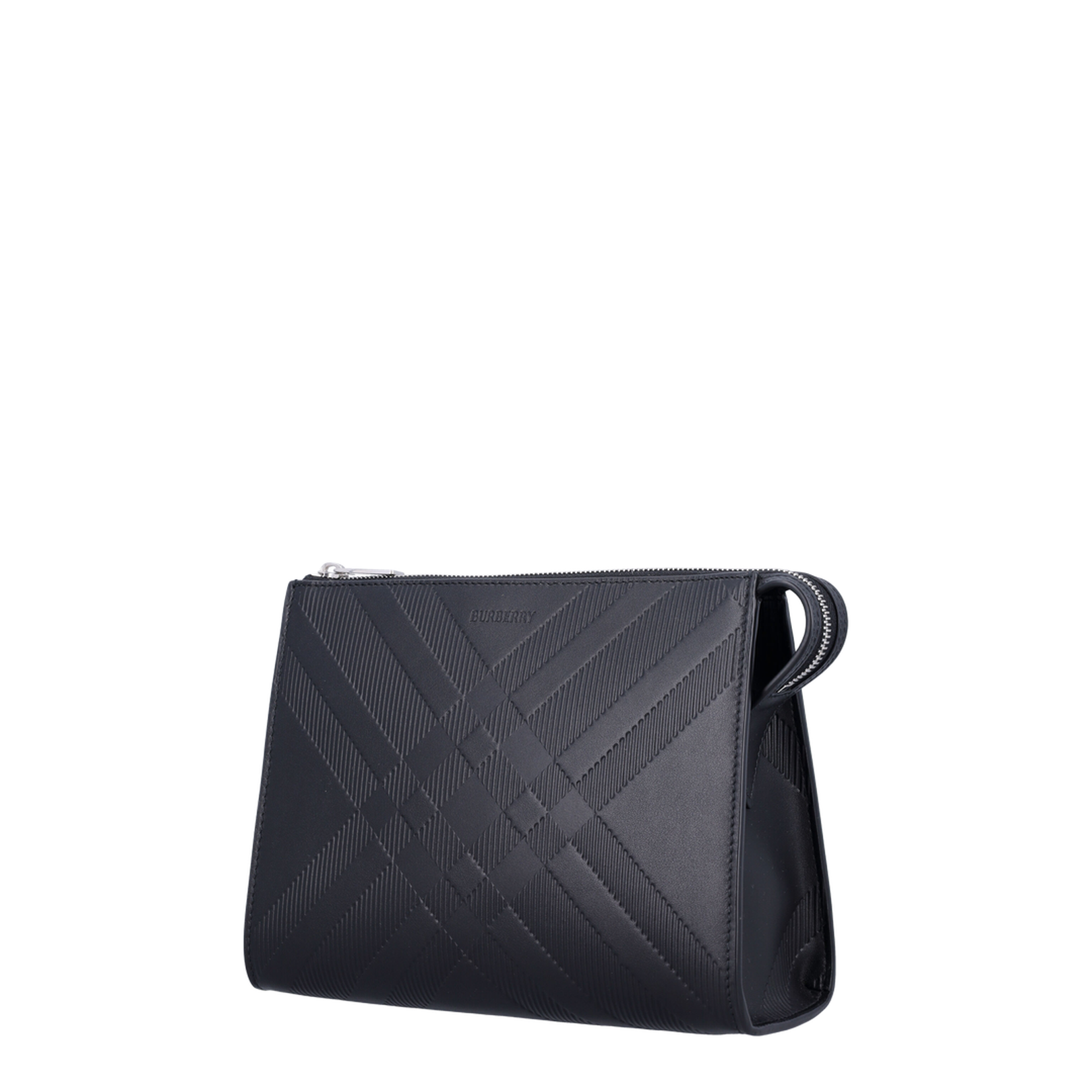 Embossed Check Leather Pouch