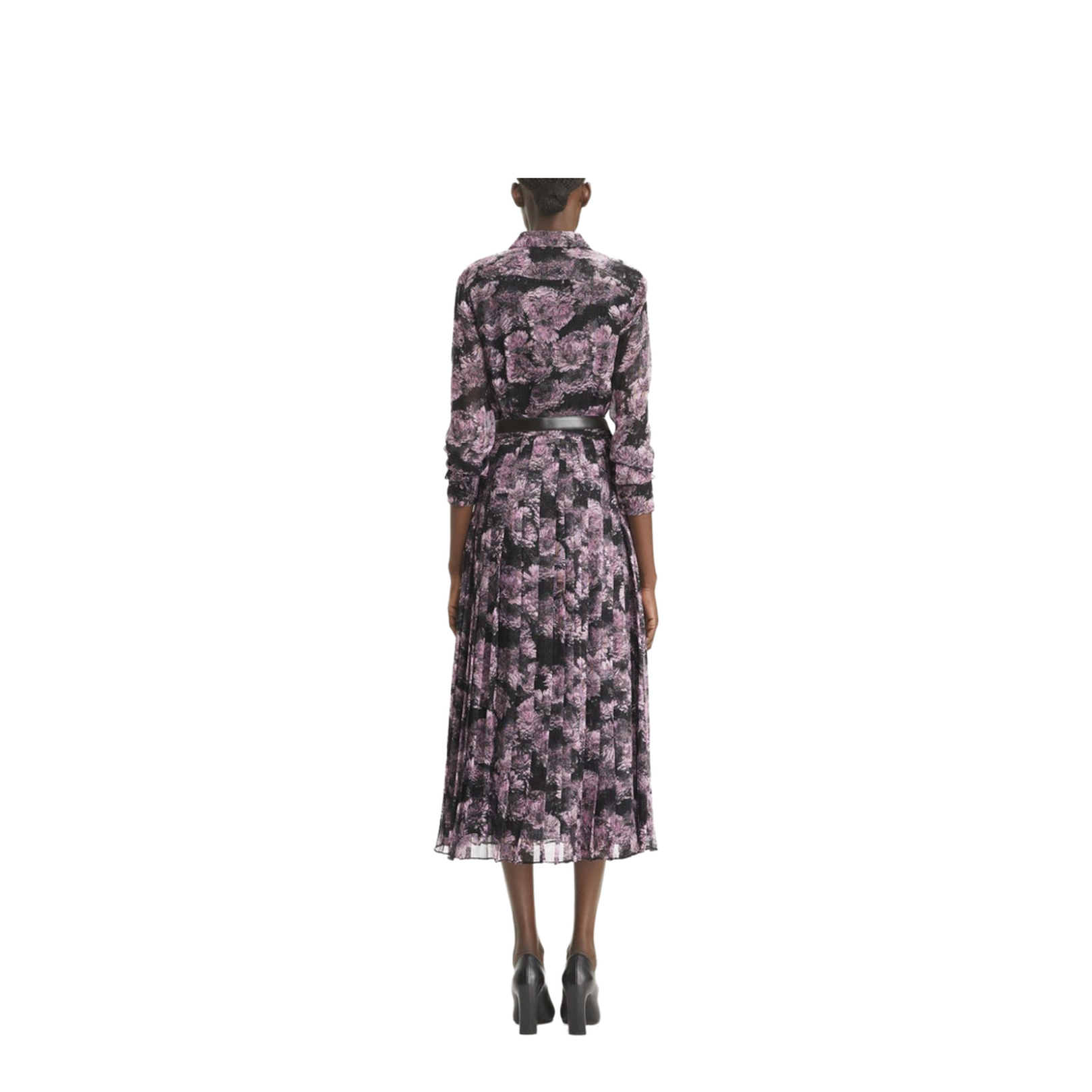 PRINTED PLEATED SILK DRESS