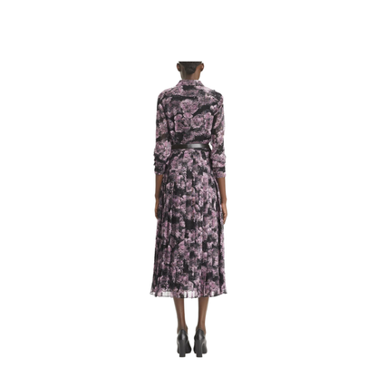PRINTED PLEATED SILK DRESS