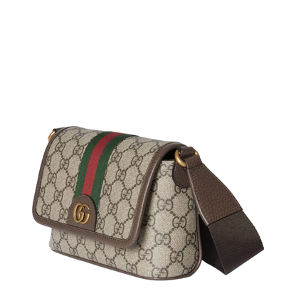 Ophidia Mini Bag Coated Fabric Crossbody - Beige/Dark Brown