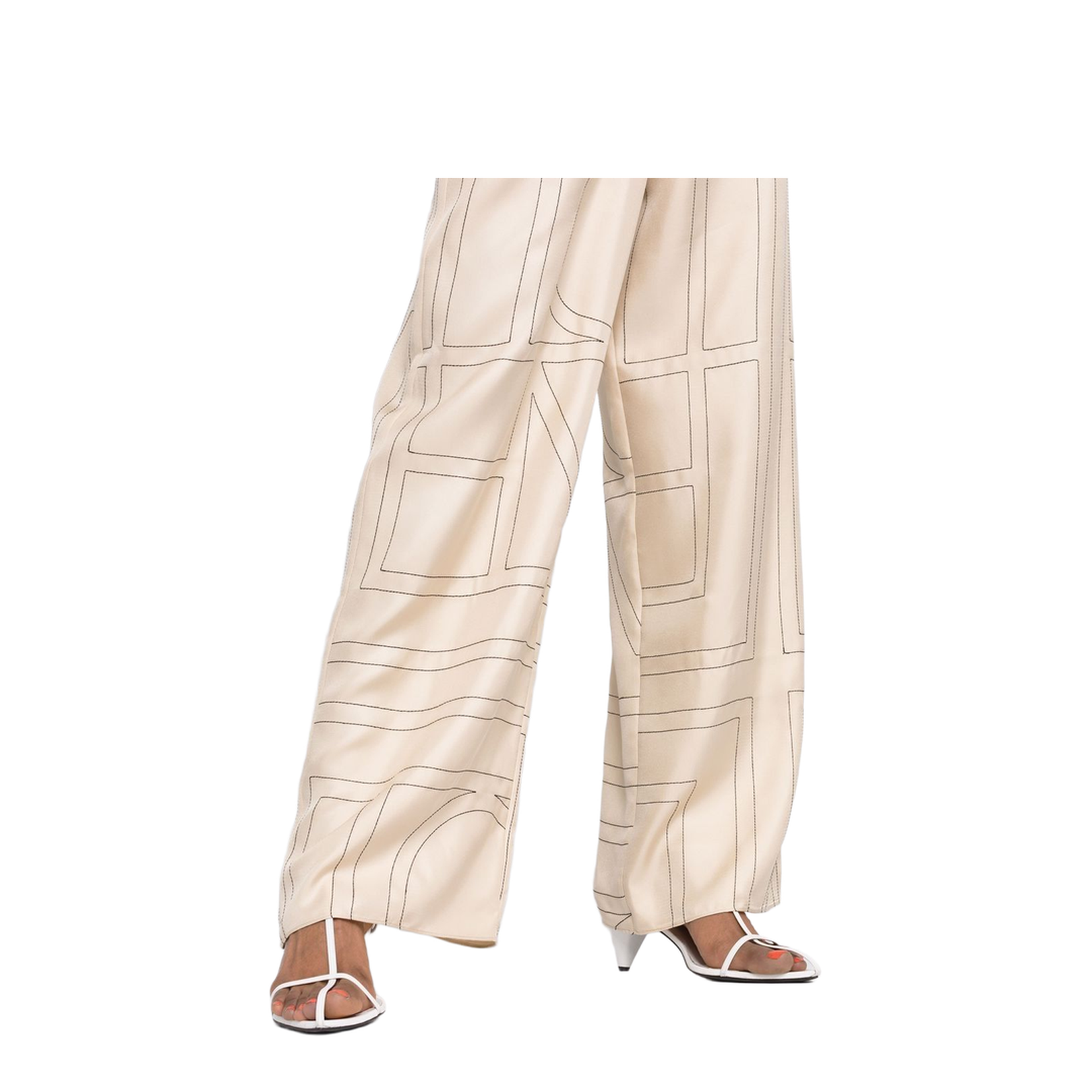 White Pants with All-Over Monogram in Silk