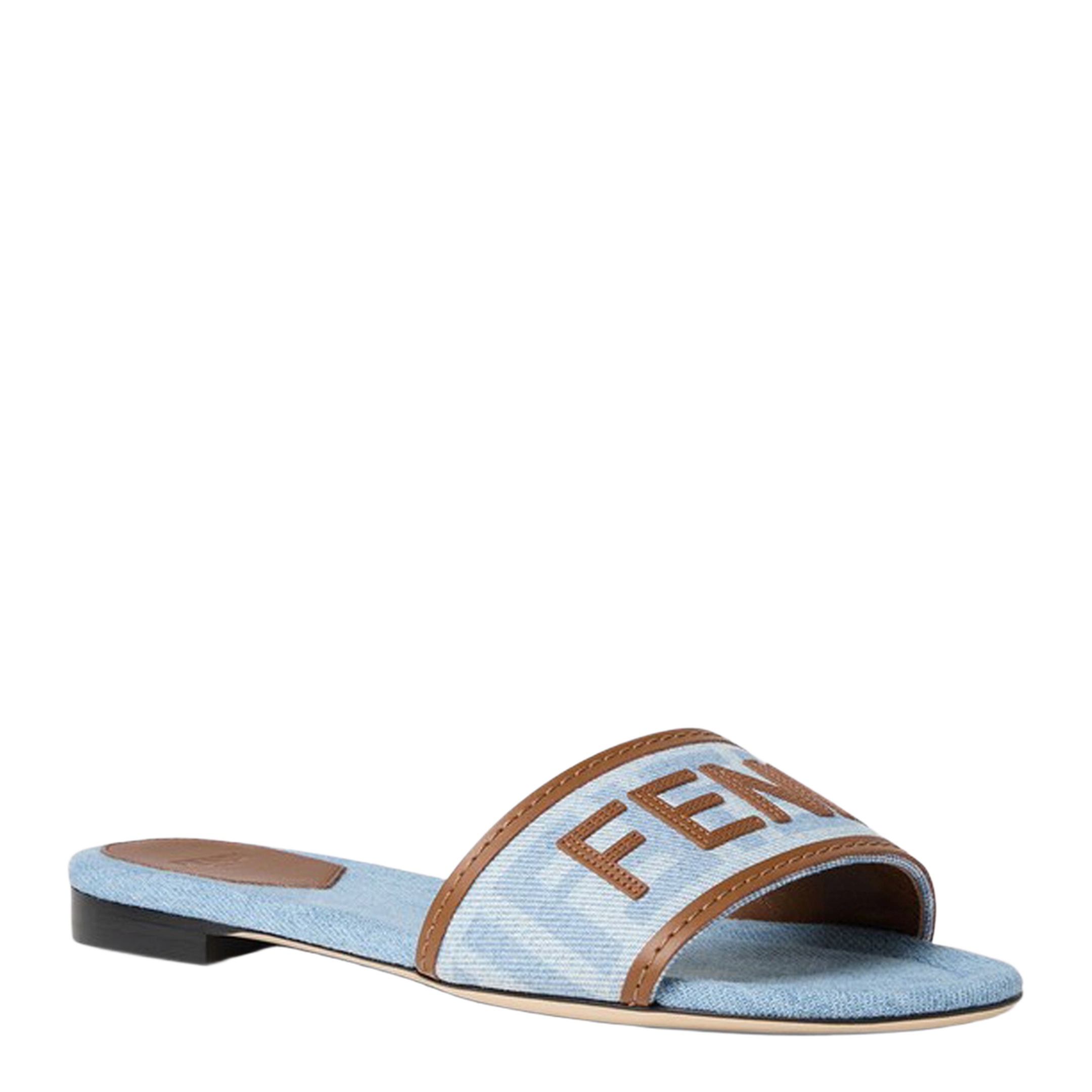 MAYFEYR - Fendi - Sunshine Slides In Light Blue Denim-Effect Ff Jacquard - 8R8092AY2ZF1XIA