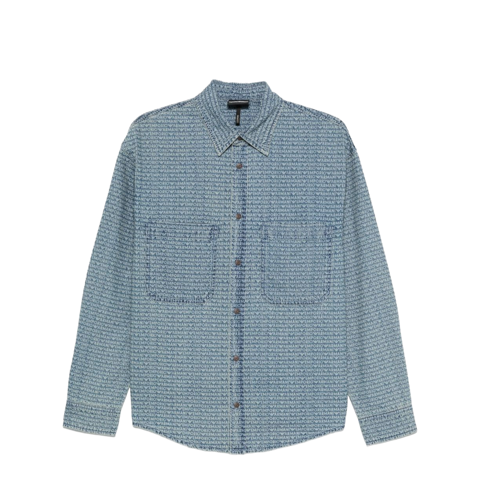 Comfort-fit denim shirt with all-over logo lettering print