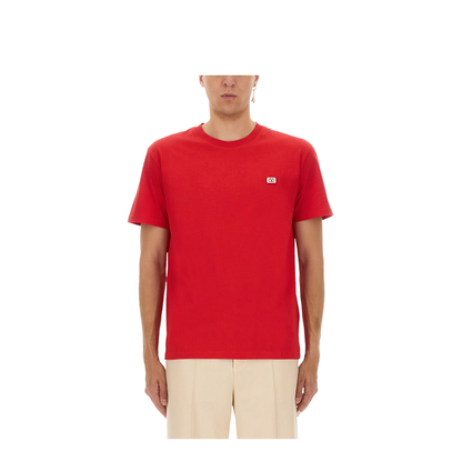 Red Crewneck T-Shirt with VLogo on the Front in Cotton