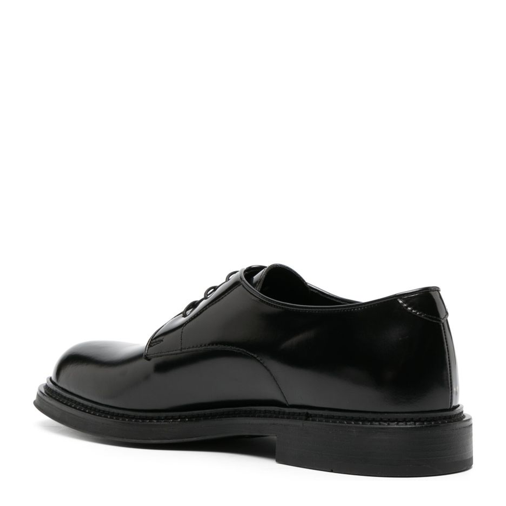 Black Calf Leather Patent Finish Panelled Design Lace-Up Shoes