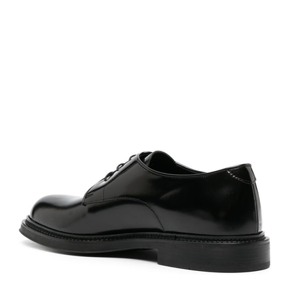 Black Calf Leather Patent Finish Panelled Design Lace-Up Shoes