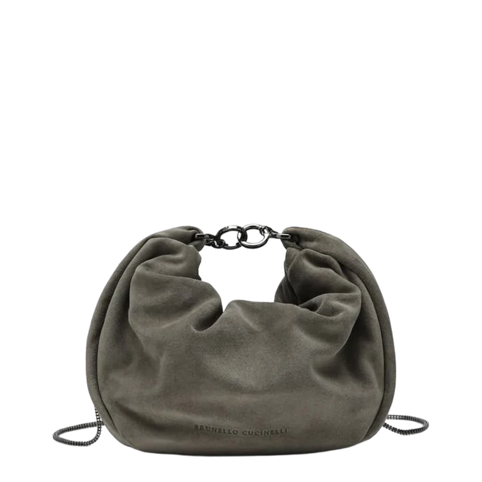 Suede Brioche Hobo Bag in Grey/Sage