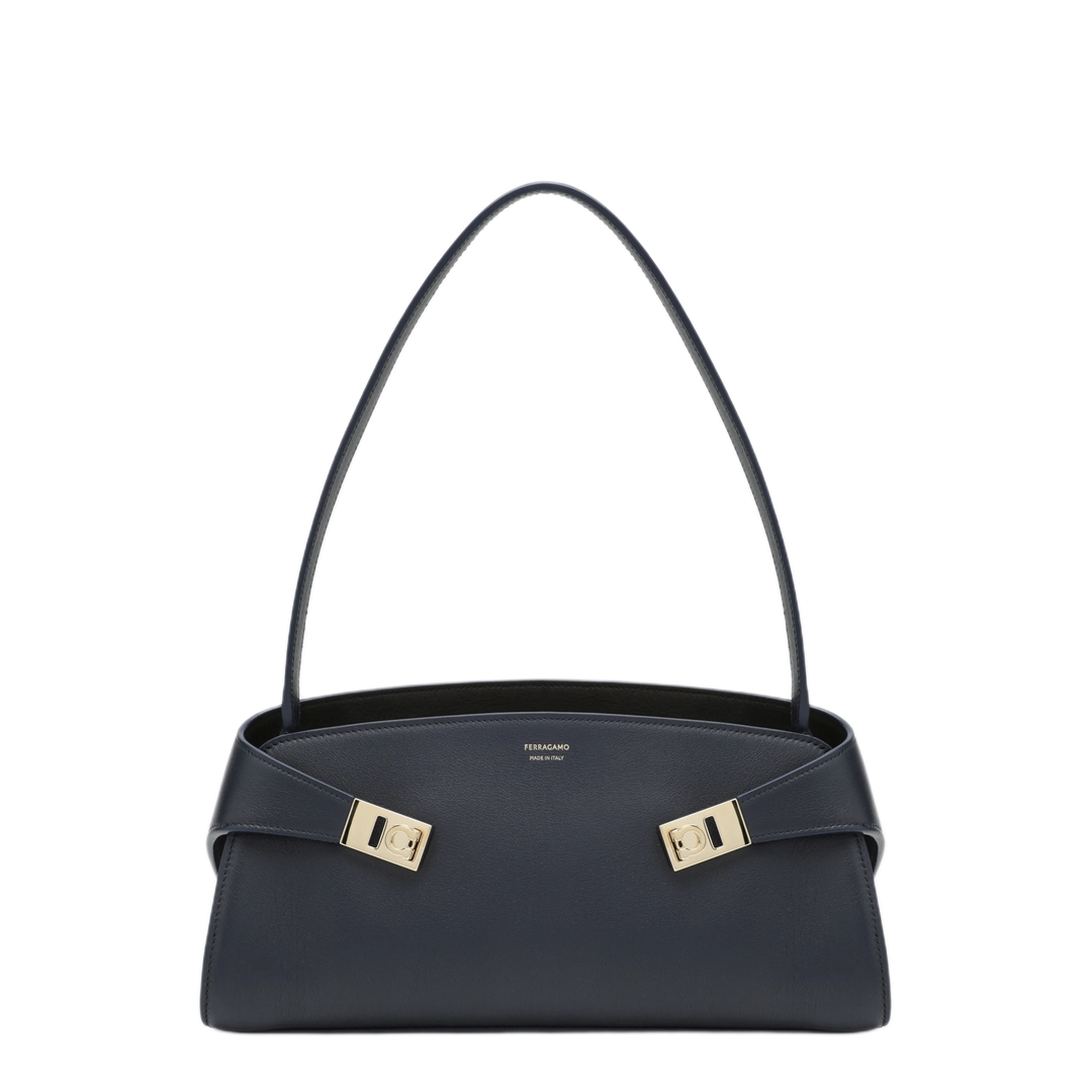 MAYFEYR - Ferragamo - Hug East West Navy Dark Brown Calfskin Shoulder Bag - 0798503LENN