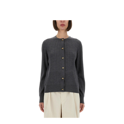 Wool Rib Cardigan in Anthracite