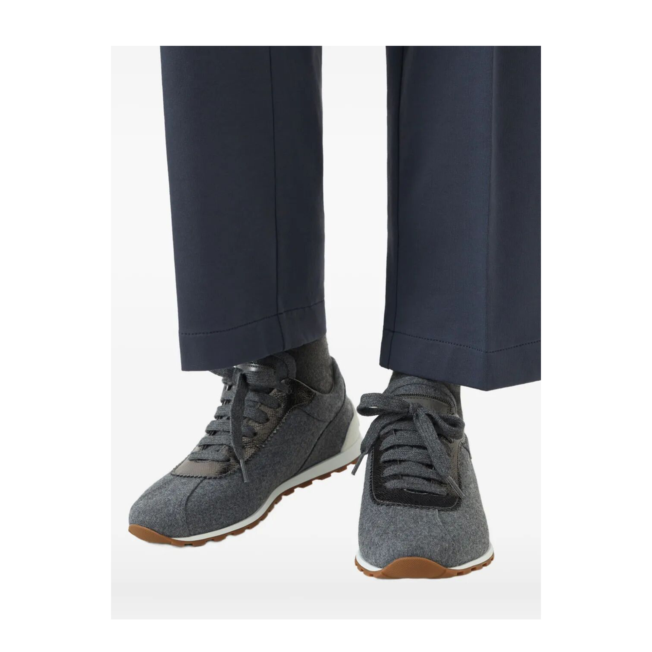 MAYFEYR - Brunello Cucinelli - Virgin Wool Flannel And Lamé Calfskin Runners With Monili - MZ26G3031C003
