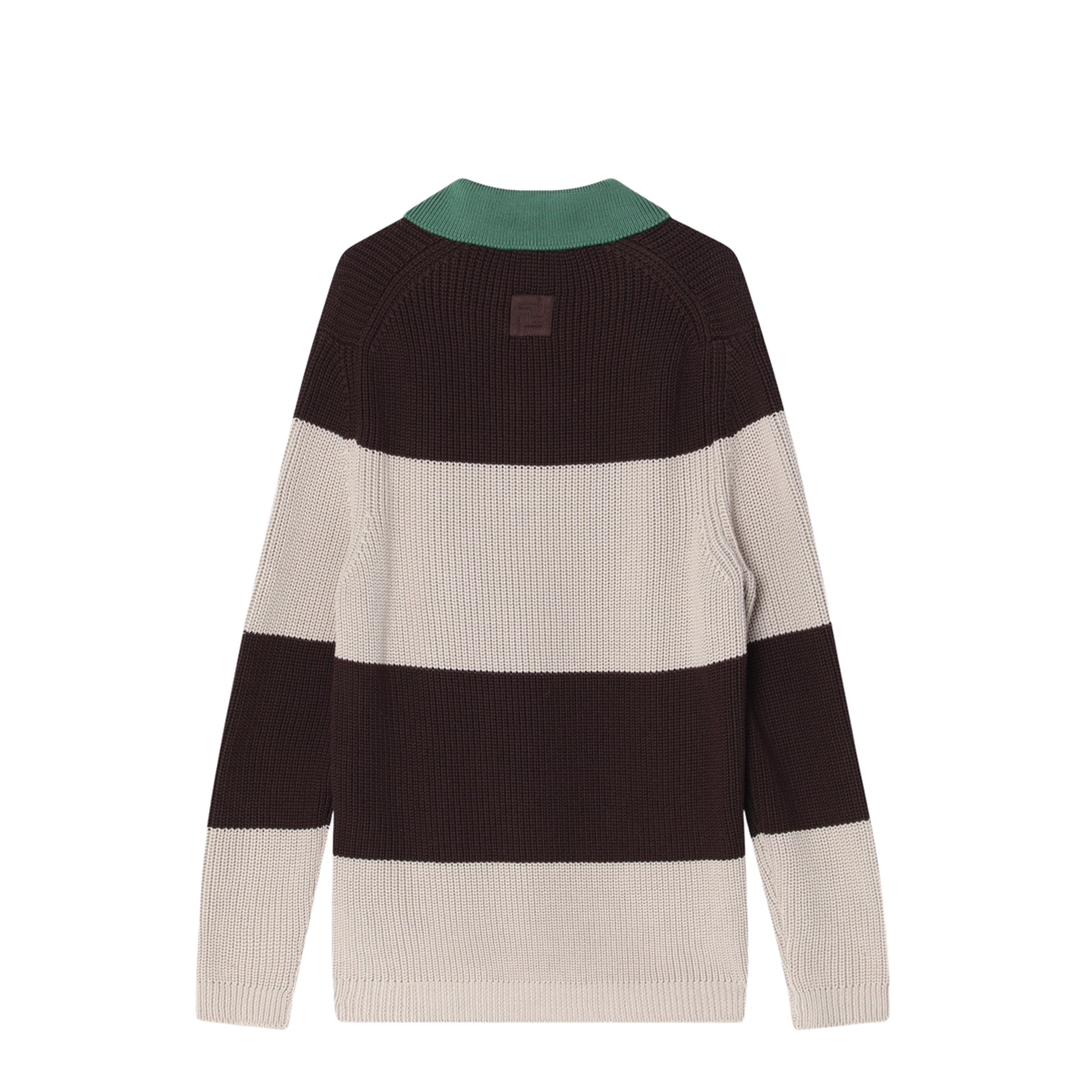 Knitted Cotton Polo Shirt with Brown and Beige Stripes