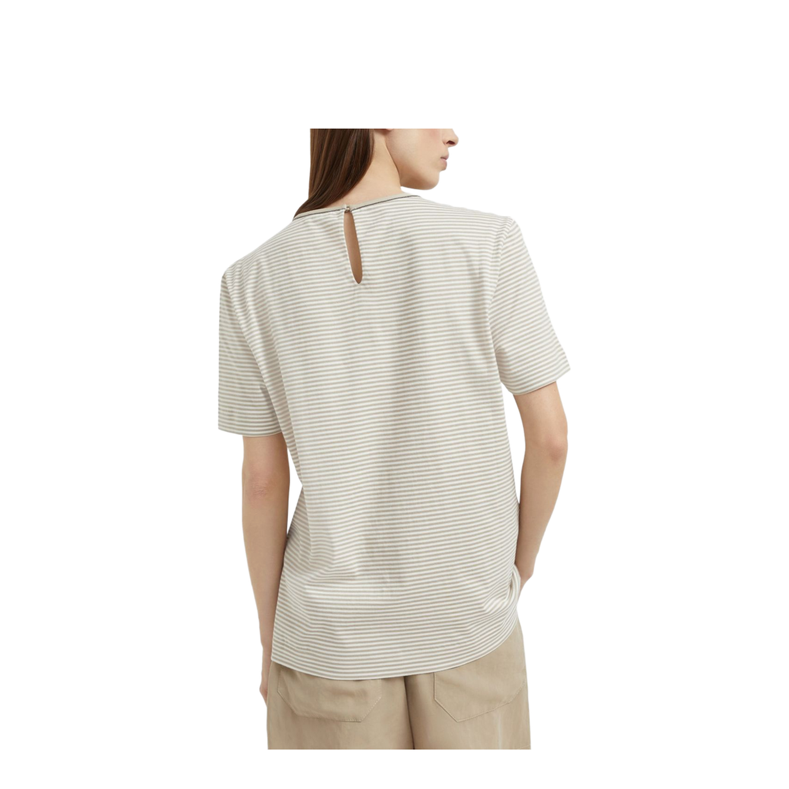 Striped Cotton Jersey T-Shirt with Shiny Neck Detail