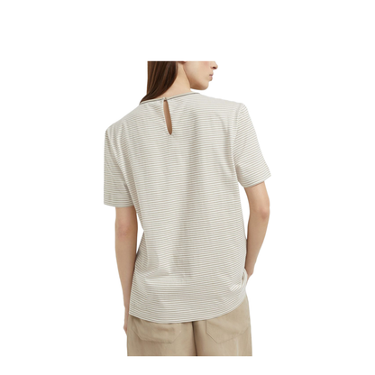 Striped Cotton Jersey T-Shirt with Shiny Neck Detail