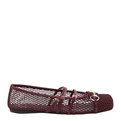 Horsebit Ballet Flat in Rosso Ancora Mesh