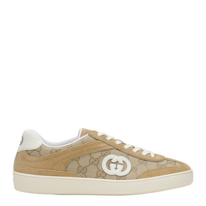 Beige G75 Sneaker in Suede and GG Fabric