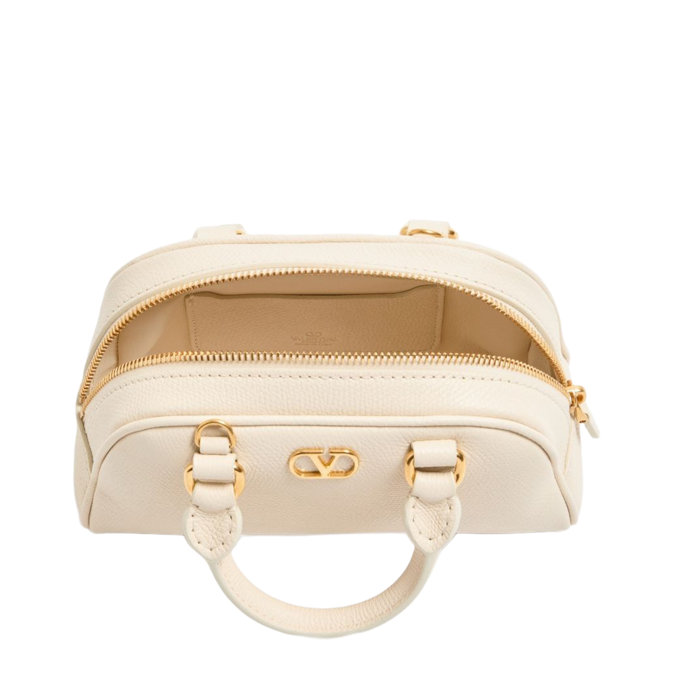 VLogo Signature Mini Grainy Calfskin Bowling Bag - Light Ivory