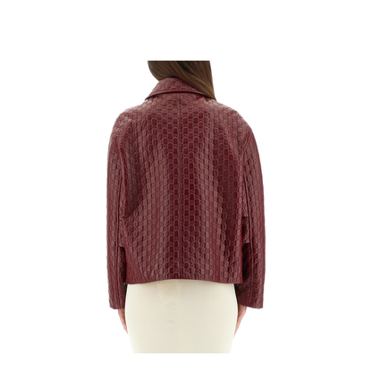 Oversized Leather Jacket with Embossed GG