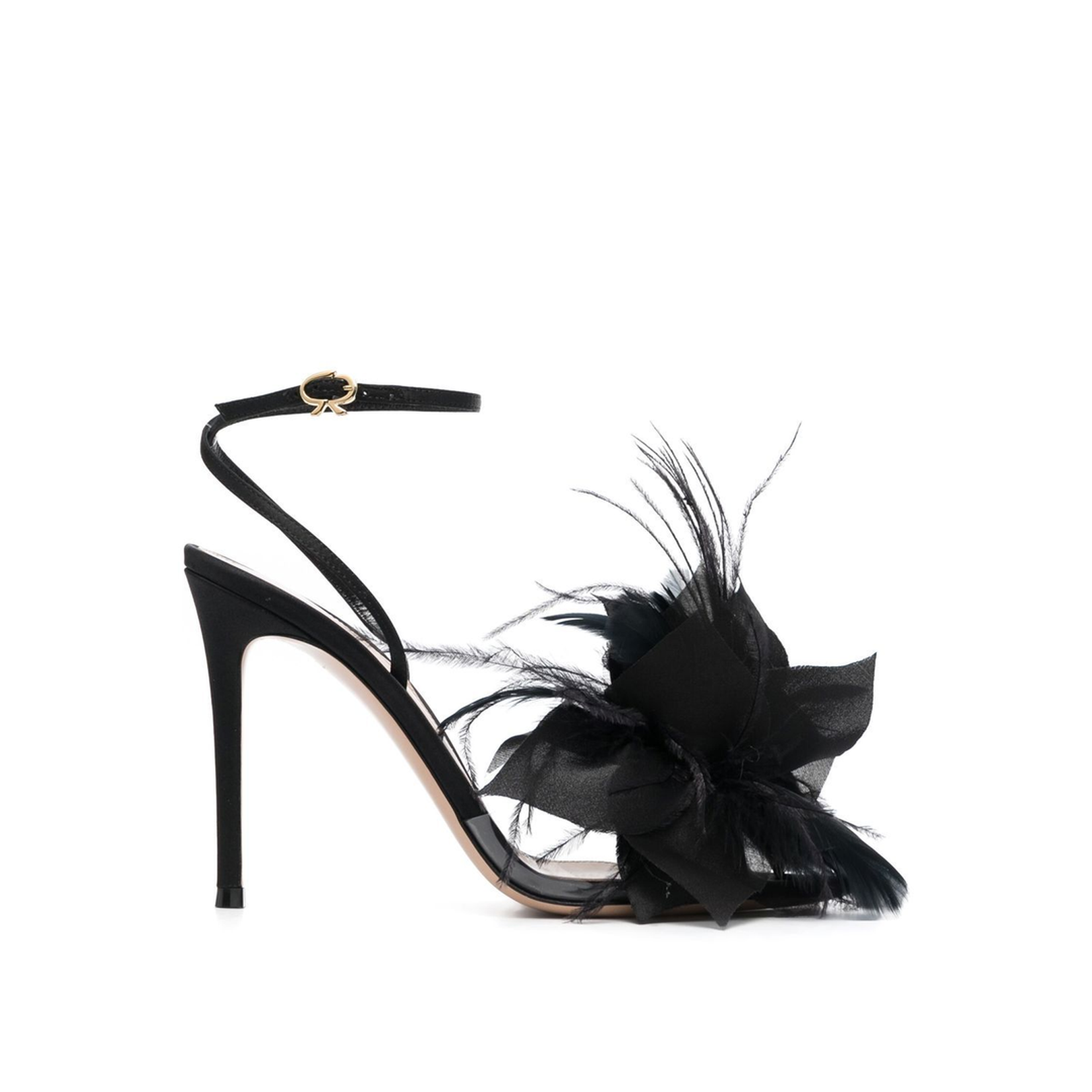 Feather-Embellished High Heel Sandals
