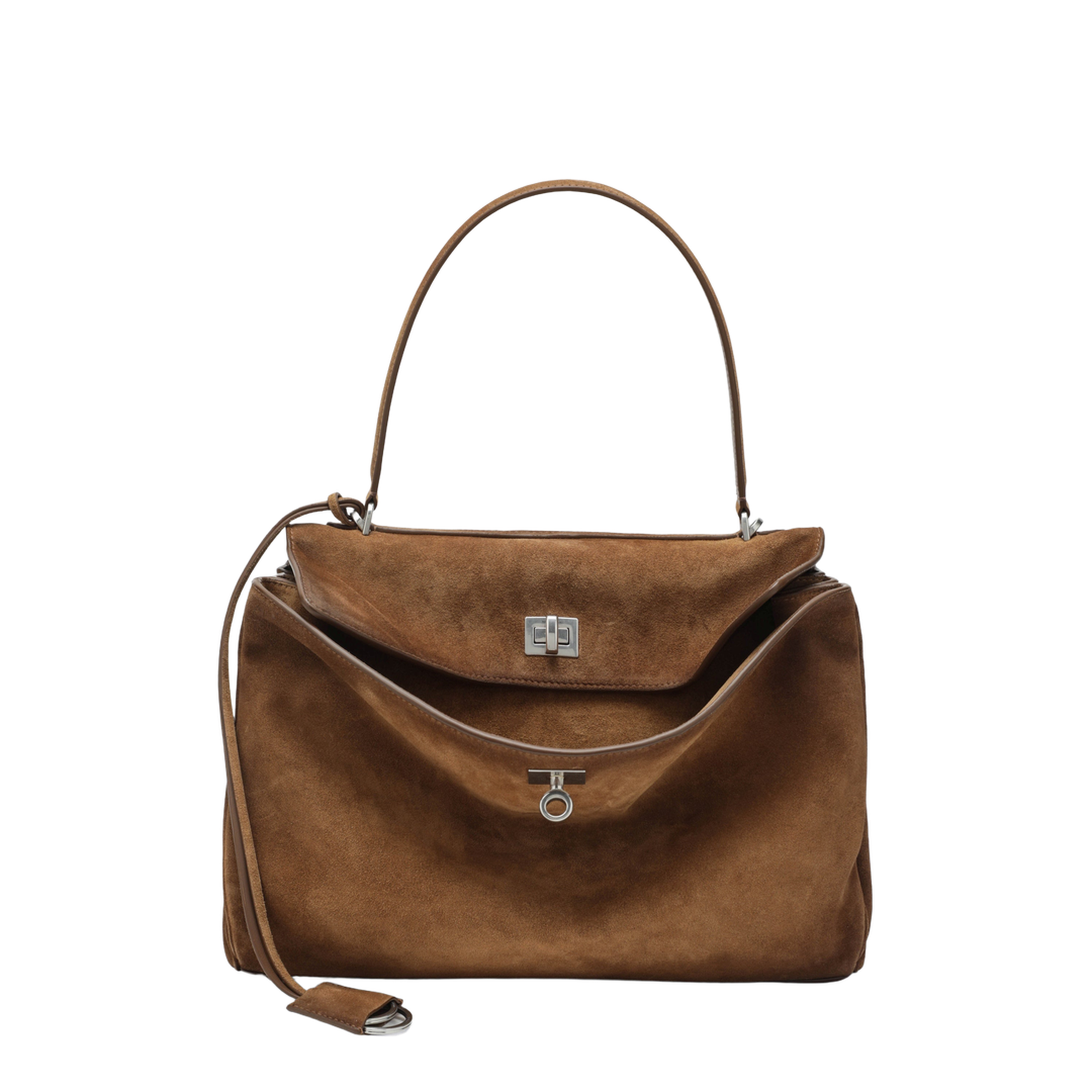 Rodeo Medium Waxed Suede Calfskin Handbag - Camel