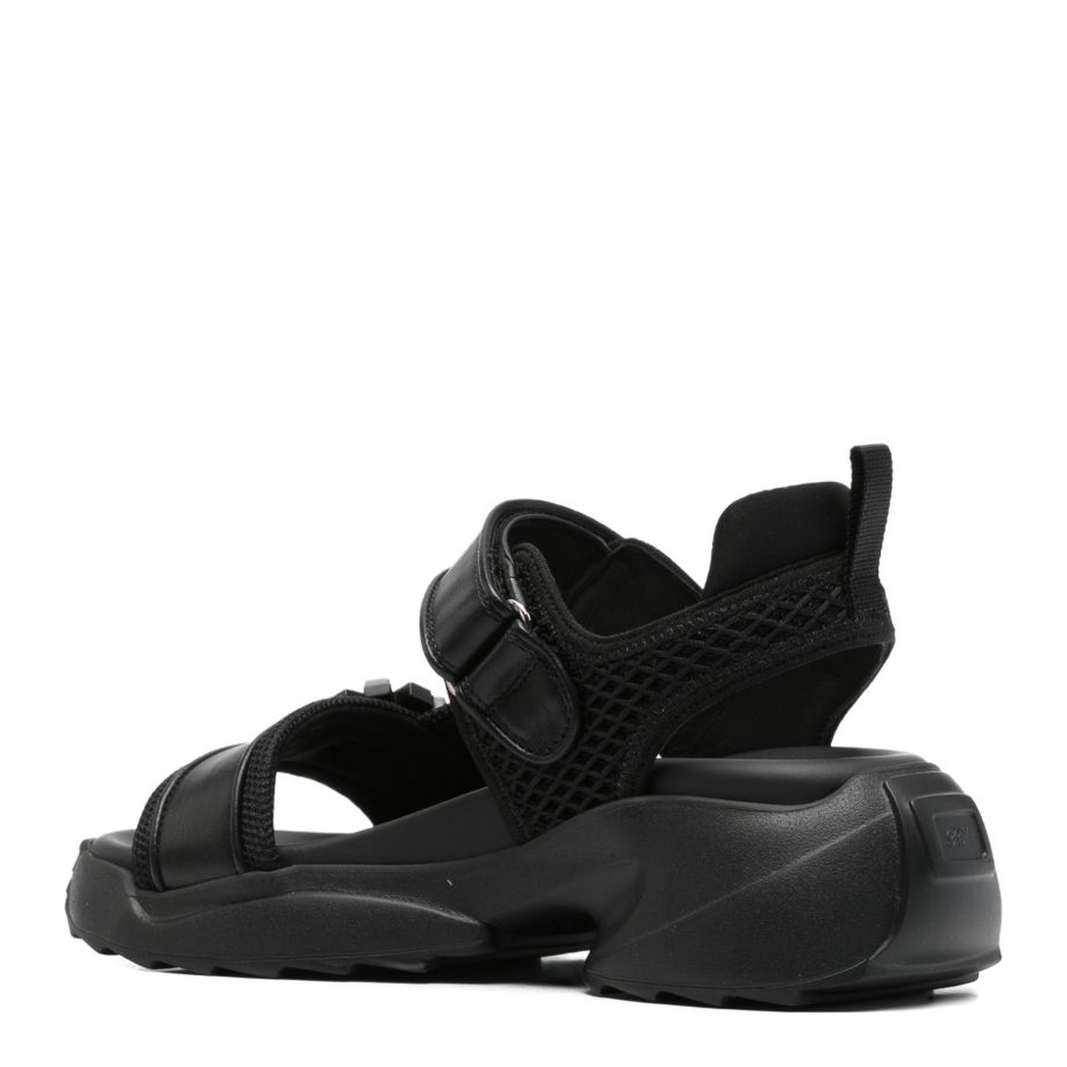 On The Run Black Leather And Textile Sandals