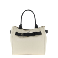 Audrey Small Canvas Shopping Bag - Ecru/Black