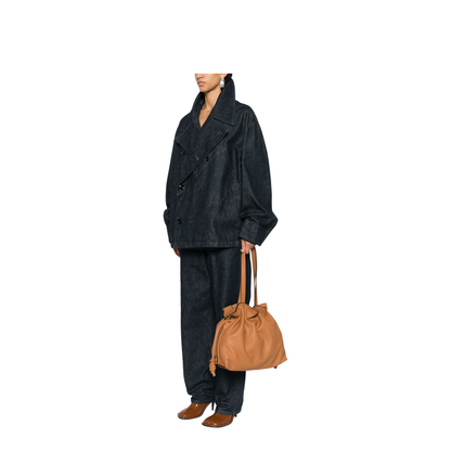 Cognac Brown Calf Leather Grained Texture Panelled Design Bag