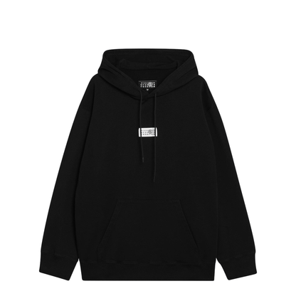 Black Front Pouch Pocket Adjustable Drawstring Hood Ribbed Cuffs Logo Patch Detailing