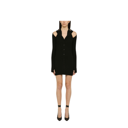 MAYFEYR - Andreādamo - Black Ribbed Mini Dress With Cut Out - ADPS24DR15748169VI0473