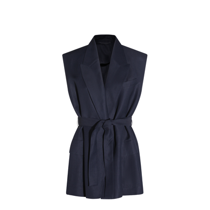 Sleeveless Belted Blazer - Blue