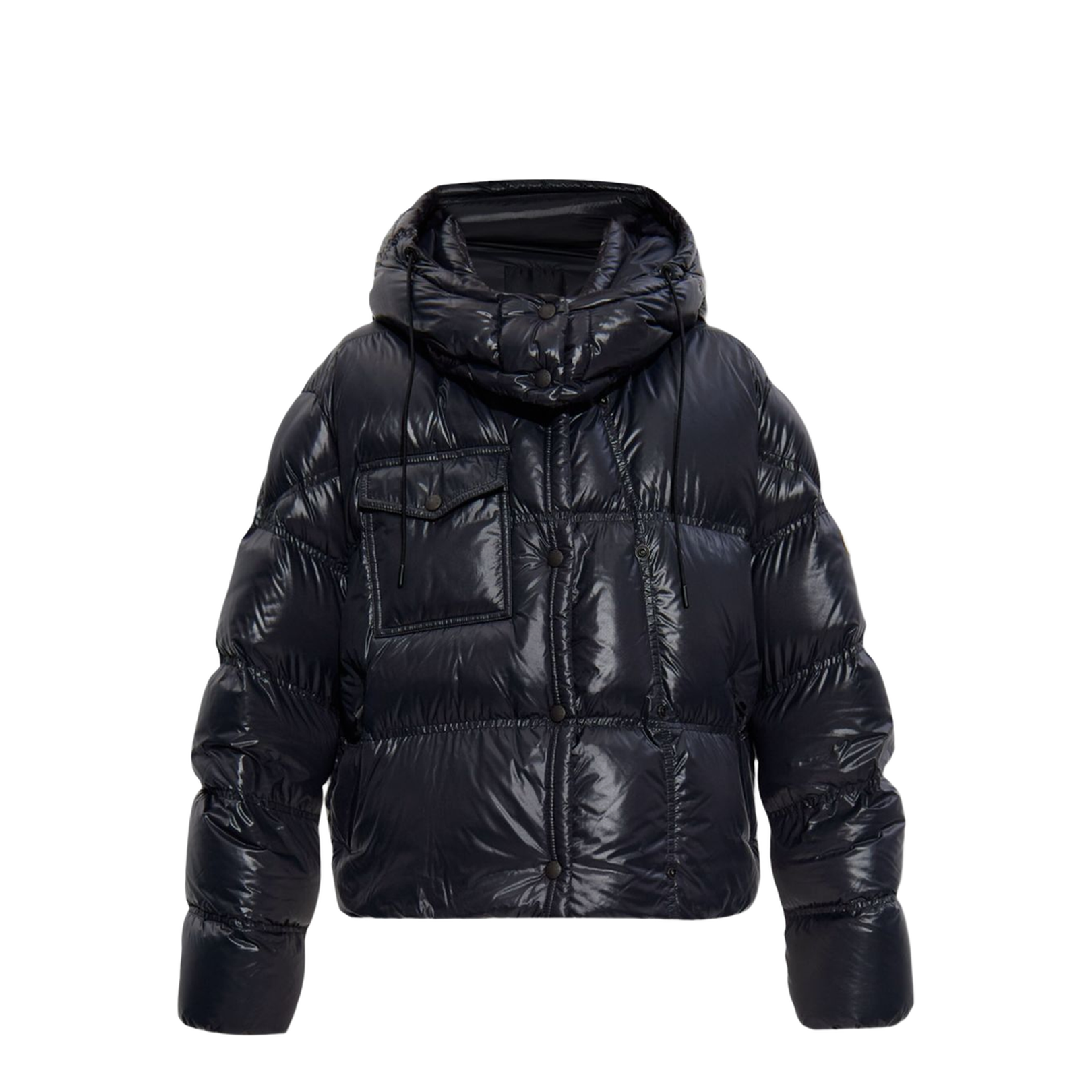 Black Erea Square-Quilted Hooded Short Down Jacket