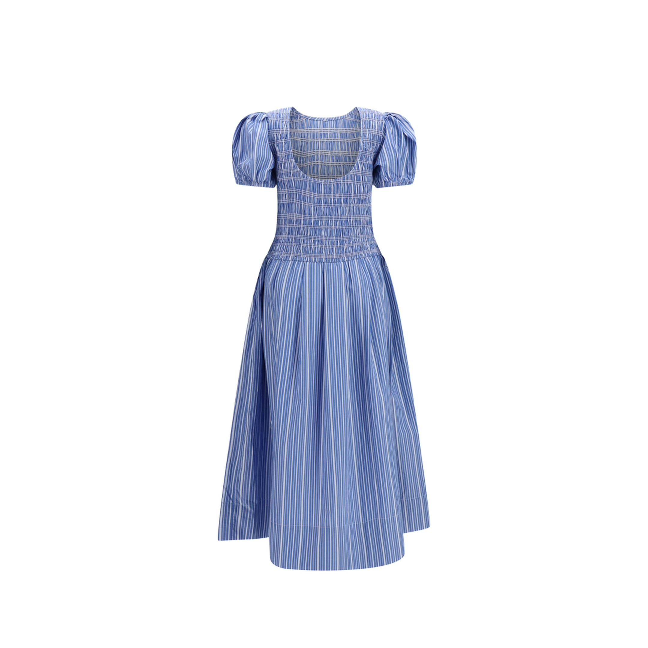 MAYFEYR - Ganni - Striped Cotton Dress With Puff Sleeves - A1030646