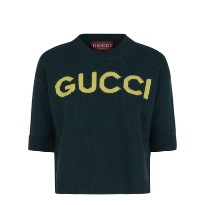 Soft Wool Top with Intarsia in Dark Green