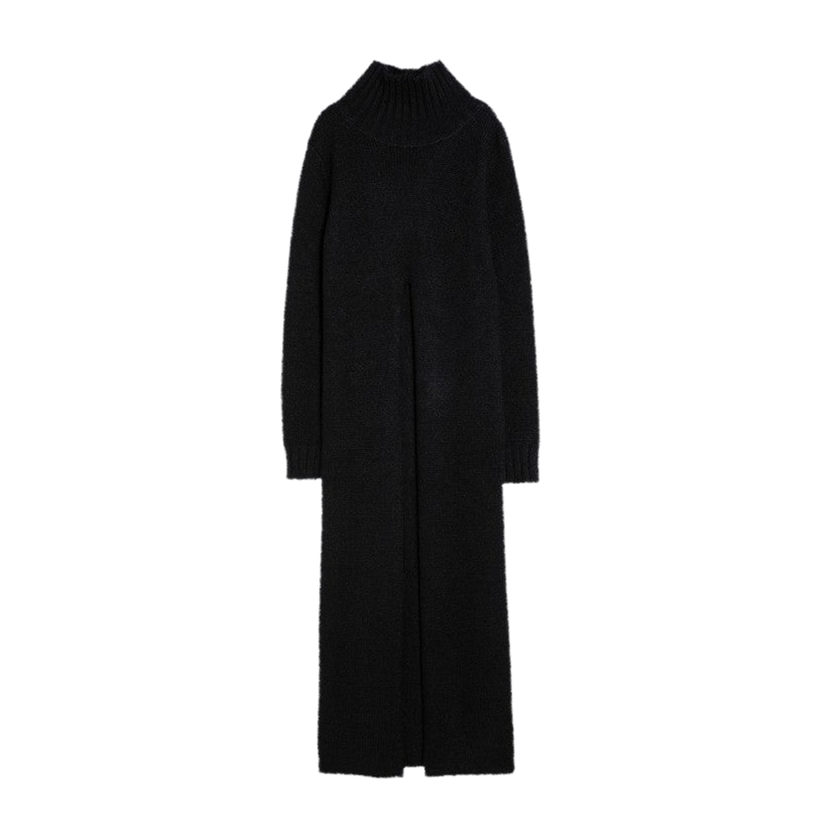 Long Black Alpaca Turtleneck Dress