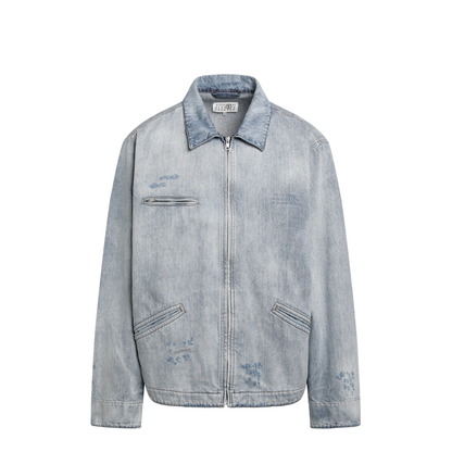 Washed Blue Zip-Up Denim Jacket