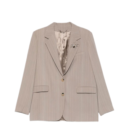 MAYFEYR - Golden Goose - Pinstripe Oversized Wool Blend Blazer With Broche - GWP02069P00232560398
