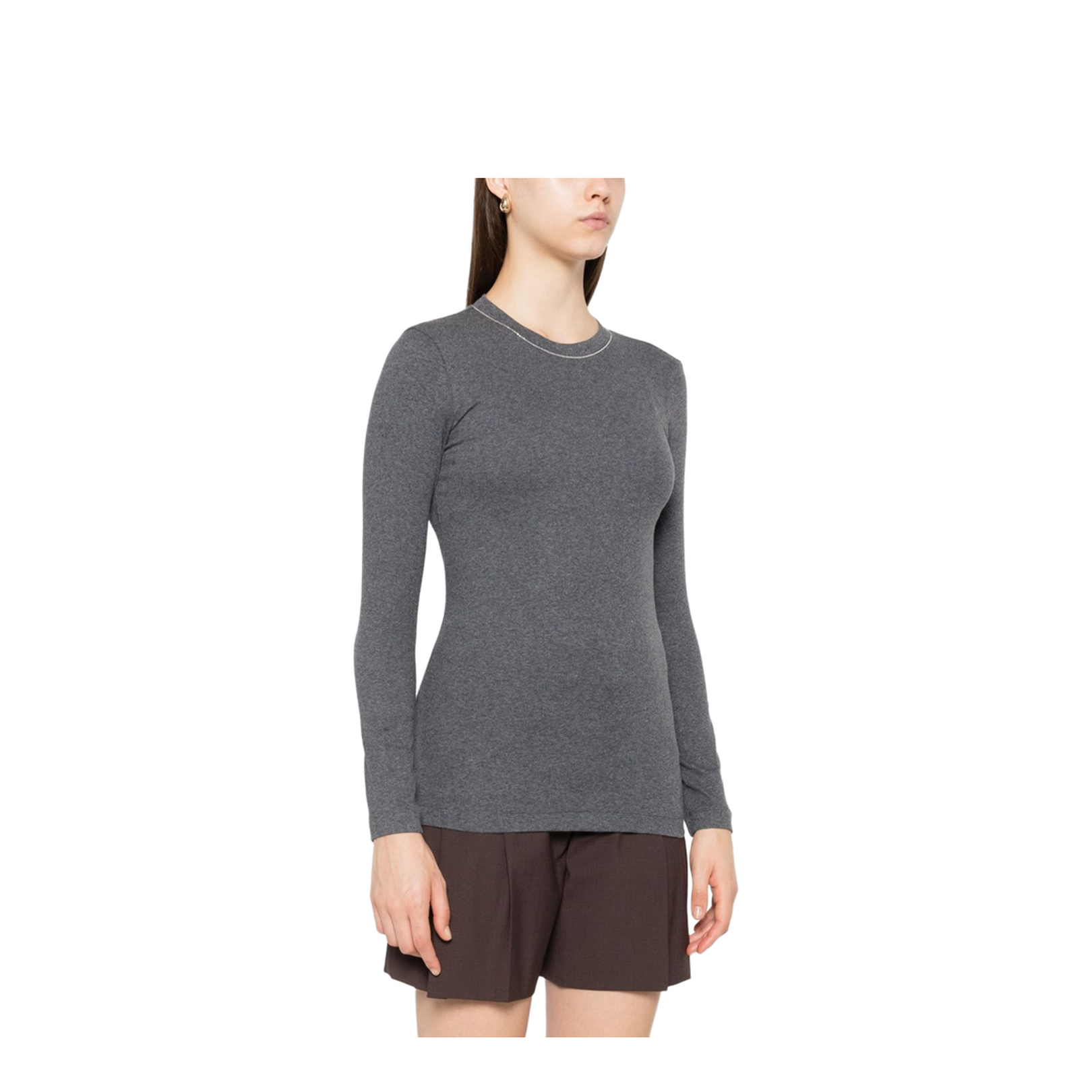 Dark Grey Keyhole Detail Long Sleeve T-Shirt