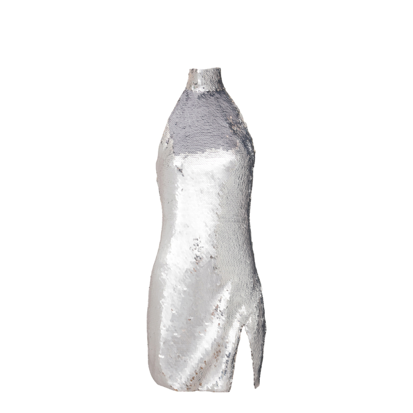 Short Sequinned Halterneck Dress Silver
