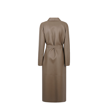Long Wrap Coat Leather Green