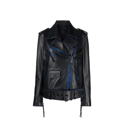 Contrast-Trim Leather Jacket