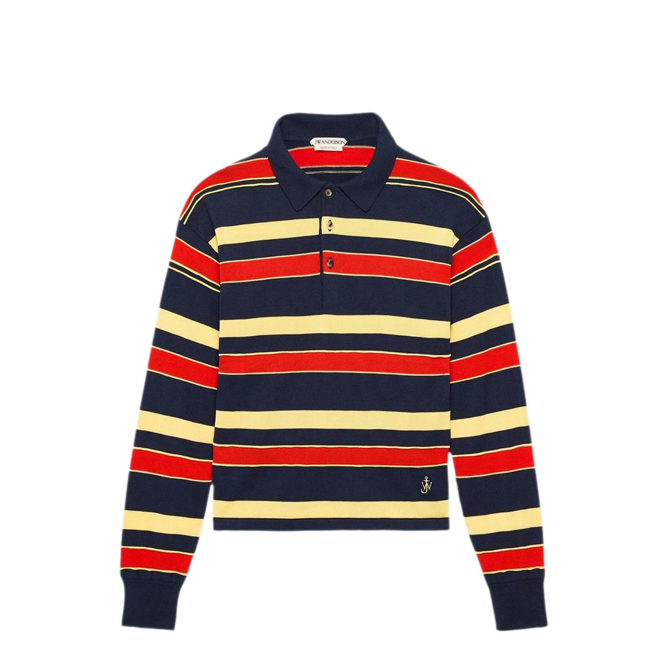 MAYFEYR - JW ANDERSON - Navy Striped Cotton Blend Polo Shirt - KW1450YN0457888