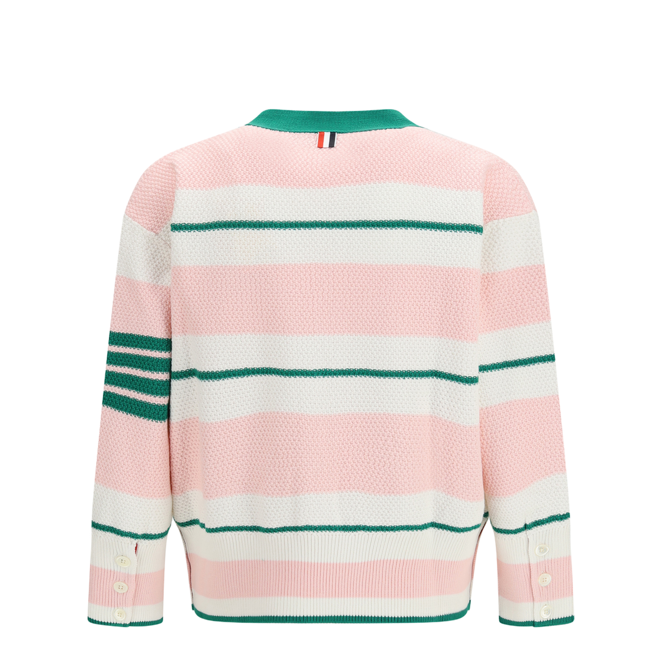 MAYFEYR - Thom Browne - Classic Stripe Seed Stitch V Neck Cardigan - MKC641AY3016