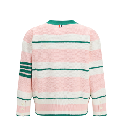 MAYFEYR - Thom Browne - Classic Stripe Seed Stitch V Neck Cardigan - MKC641AY3016